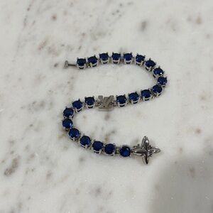 Louis Vuitton LV Blue Crystal Charm Silver Bracelet